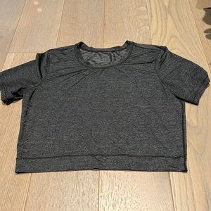 Lululemon grey shirt sweat wicking material slightly cropped